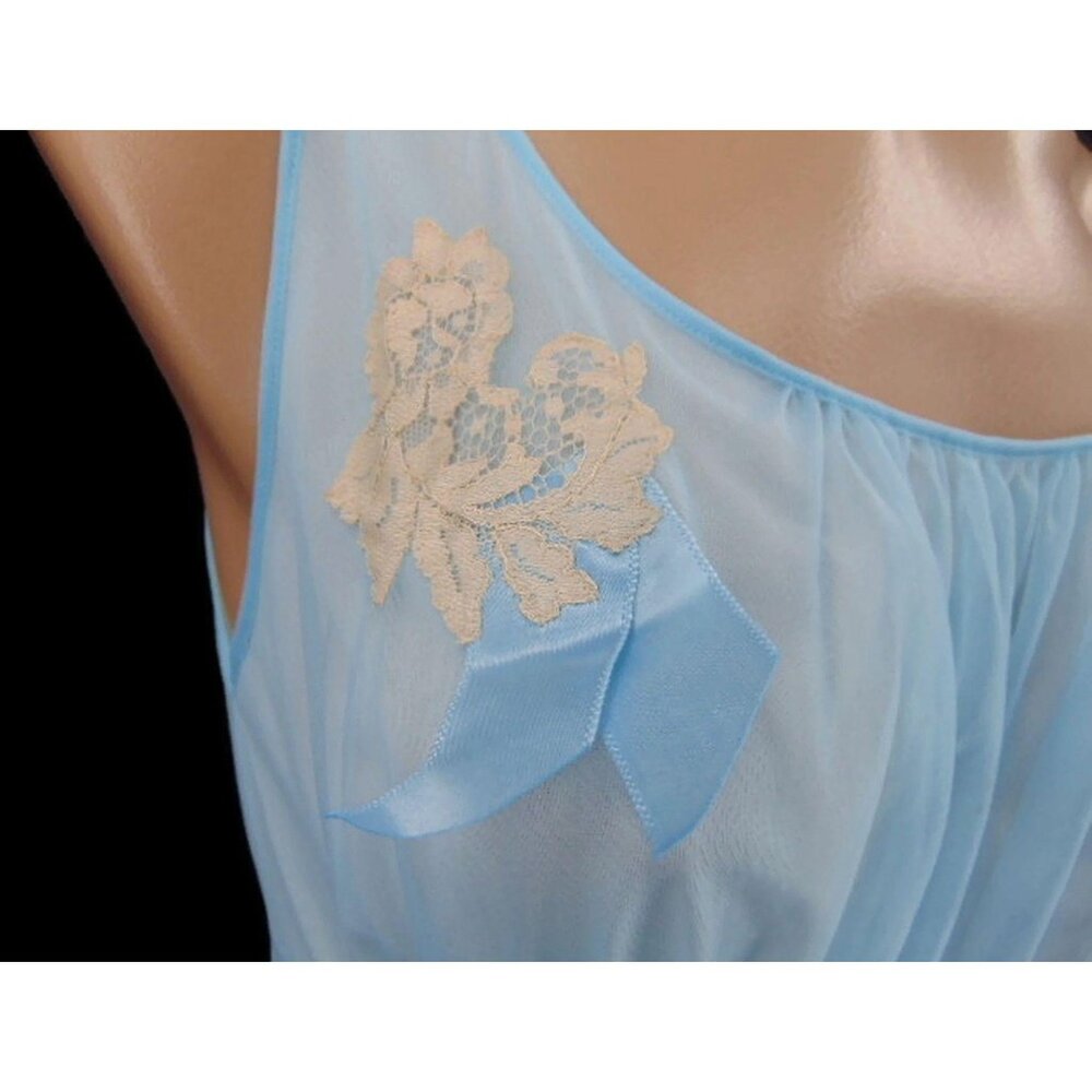 Vanity Fair Vintage 50s Blue Nightgown Size 32 Ribbon Trim Double Nylon Lace - Picture 6 of 12